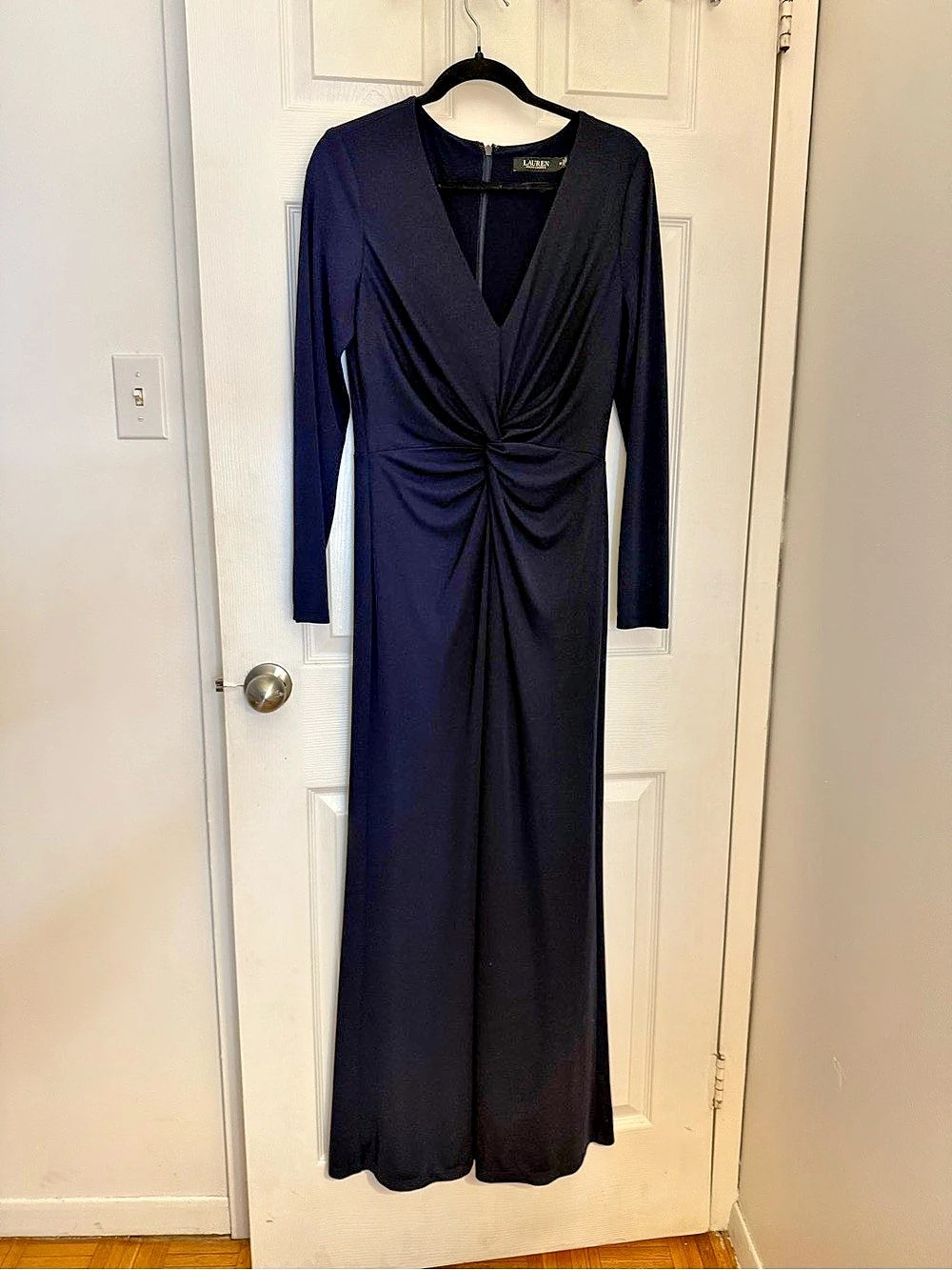 Lauren Ralph Lauren Long-Sleeve Twist-Front Jersey Gown Black Size 10